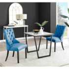 Furniture Box Carson White Marble Effect Square Dining Table and 2 Blue Belgravia Black Leg Chairs