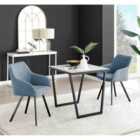 Furniture Box Carson White Marble Effect Square Dining Table and 2 Blue Falun Black Leg Chairs