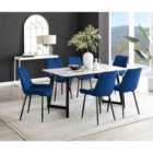 Furniture Box Carson White Marble Effect Dining Table and 6 Navy Pesaro Black Leg Chairs