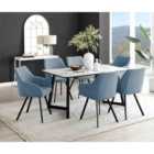 Furniture Box Carson White Marble Effect Dining Table and 6 Blue Falun Black Leg Chairs