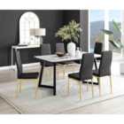 Furniture Box Carson White Marble Effect Dining Table and 6 Black Milan Gold Leg Chairs