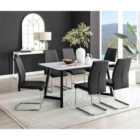 Furniture Box Carson White Marble Effect Dining Table and 6 Black Lorenzo Chairs