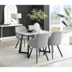 Furniture Box Carson White Marble Effect Dining Table and 4 Light Grey Falun Black Leg Chairs
