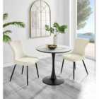 Furniture Box Elina White Marble Effect Round Dining Table and 2 Cream Nora Black Leg Chairs