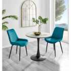 Furniture Box Elina White Marble Effect Round Dining Table and 2 Blue Pesaro Black Leg Chairs