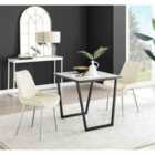 Furniture Box Carson White Marble Effect Square Dining Table and 2 Cream Pesaro Silver Chairs