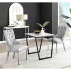 Furniture Box Carson White Marble Effect Square Dining Table and 2 Grey Belgravia Chairs