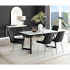 Furniture Box Carson White Marble Effect Dining Table and 6 Black Pesaro Silver Chairs