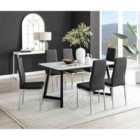 Furniture Box Carson White Marble Effect Dining Table and 6 Black Milan Chrome Leg Chairs