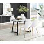 Furniture Box Carson White Marble Effect Dining Table and 4 White Corona Gold Leg Chairs
