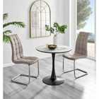 Furniture Box Elina White Marble Effect Round Dining Table and 2 Cappuccino Murano Chairs