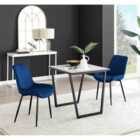 Furniture Box Carson White Marble Effect Square Dining Table and 2 Navy Pesaro Black Leg Chairs