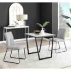 Furniture Box Carson White Marble Effect Square Dining Table and 2 Light Grey Halle Chairs