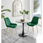 Furniture Box Elina White Marble Effect Round Dining Table and 2 Green Pesaro Gold Leg Chairs