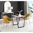 Furniture Box Carson White Marble Effect Square Dining Table and 2 Mustard Calla Silver Leg Chairs