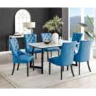 Furniture Box Carson White Marble Effect Dining Table and 6 Blue Belgravia Black Leg Chairs