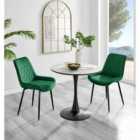 Furniture Box Elina White Marble Effect Round Dining Table and 2 Green Pesaro Black Leg Chairs