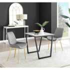 Furniture Box Carson White Marble Effect Square Dining Table and 2 Grey Pesaro Gold Leg Chairs