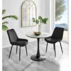 Furniture Box Elina White Marble Effect Round Dining Table and 2 Black Pesaro Black Leg Chairs