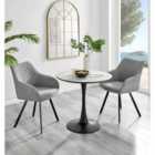 Furniture Box Elina White Marble Effect Round Dining Table and 2 Light Grey Falun Black Leg Chairs