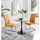 Furniture Box Elina White Marble Effect Round Dining Table and 2 Mustard Lorenzo Chairs