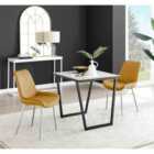 Furniture Box Carson White Marble Effect Square Dining Table and 2 Mustard Pesaro Silver Chairs