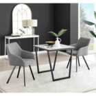 Furniture Box Carson White Marble Effect Square Dining Table and 2 Dark Grey Falun Black Leg Chairs