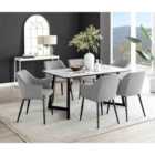 Furniture Box Carson White Marble Effect Dining Table and 6 Grey Calla Black Leg Chairs