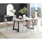 Furniture Box Carson White Marble Effect Dining Table and 6 Cappuccino Corona Silver Chairs