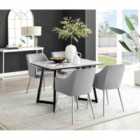 Furniture Box Carson White Marble Effect Dining Table and 4 Grey Calla Silver Leg Chairs