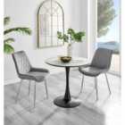 Furniture Box Elina White Marble Effect Round Dining Table and 2 Grey Pesaro Silver Chairs