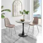 Furniture Box Elina White Marble Effect Round Dining Table and 2 Cappuccino Corona Silver Chairs