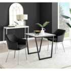 Furniture Box Carson White Marble Effect Square Dining Table and 2 Black Calla Silver Leg Chairs