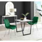 Furniture Box Carson White Marble Effect Square Dining Table and 2 Green Pesaro Silver Chairs