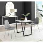 Furniture Box Carson White Marble Effect Square Dining Table and 2 Grey Corona Silver Chairs