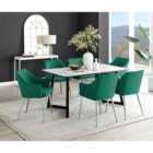 Furniture Box Carson White Marble Effect Dining Table and 6 Green Calla Silver Leg Chairs