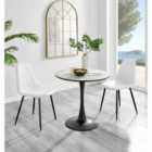 Furniture Box Elina White Marble Effect Round Dining Table and 2 White Corona Black Leg Chairs