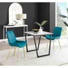 Furniture Box Carson White Marble Effect Square Dining Table and 2 Blue Pesaro Gold Leg Chairs