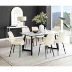 Furniture Box Carson White Marble Effect Dining Table and 6 Cream Pesaro Black Leg Chairs