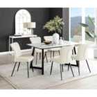 Furniture Box Carson White Marble Effect Dining Table and 6 Cream Nora Black Leg Chairs