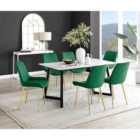 Furniture Box Carson White Marble Effect Dining Table and 6 Green Pesaro Gold Leg Chairs