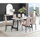 Furniture Box Carson White Marble Effect Dining Table and 6 Cappuccino Milan Black Leg Chairs