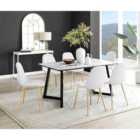Furniture Box Carson White Marble Effect Dining Table and 6 White Corona Gold Leg Chairs
