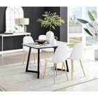 Furniture Box Carson White Marble Effect Dining Table and 4 Black Corona Silver Chairs
