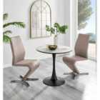 Furniture Box Elina White Marble Effect Round Dining Table and 2 Cappuccino Willow Chairs