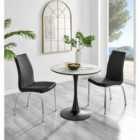 Furniture Box Elina White Marble Effect Round Dining Table and 2 Black Isco Chairs