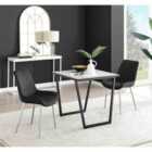 Furniture Box Carson White Marble Effect Square Dining Table and 2 Black Pesaro Silver Chairs
