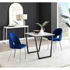 Furniture Box Carson White Marble Effect Square Dining Table and 2 Blue Arlon Silver Leg Chairs