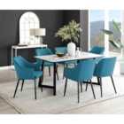 Furniture Box Carson White Marble Effect Dining Table and 6 Blue Calla Black Leg Chairs