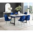Furniture Box Carson White Marble Effect Dining Table and 6 Blue Arlon Silver Leg Chairs